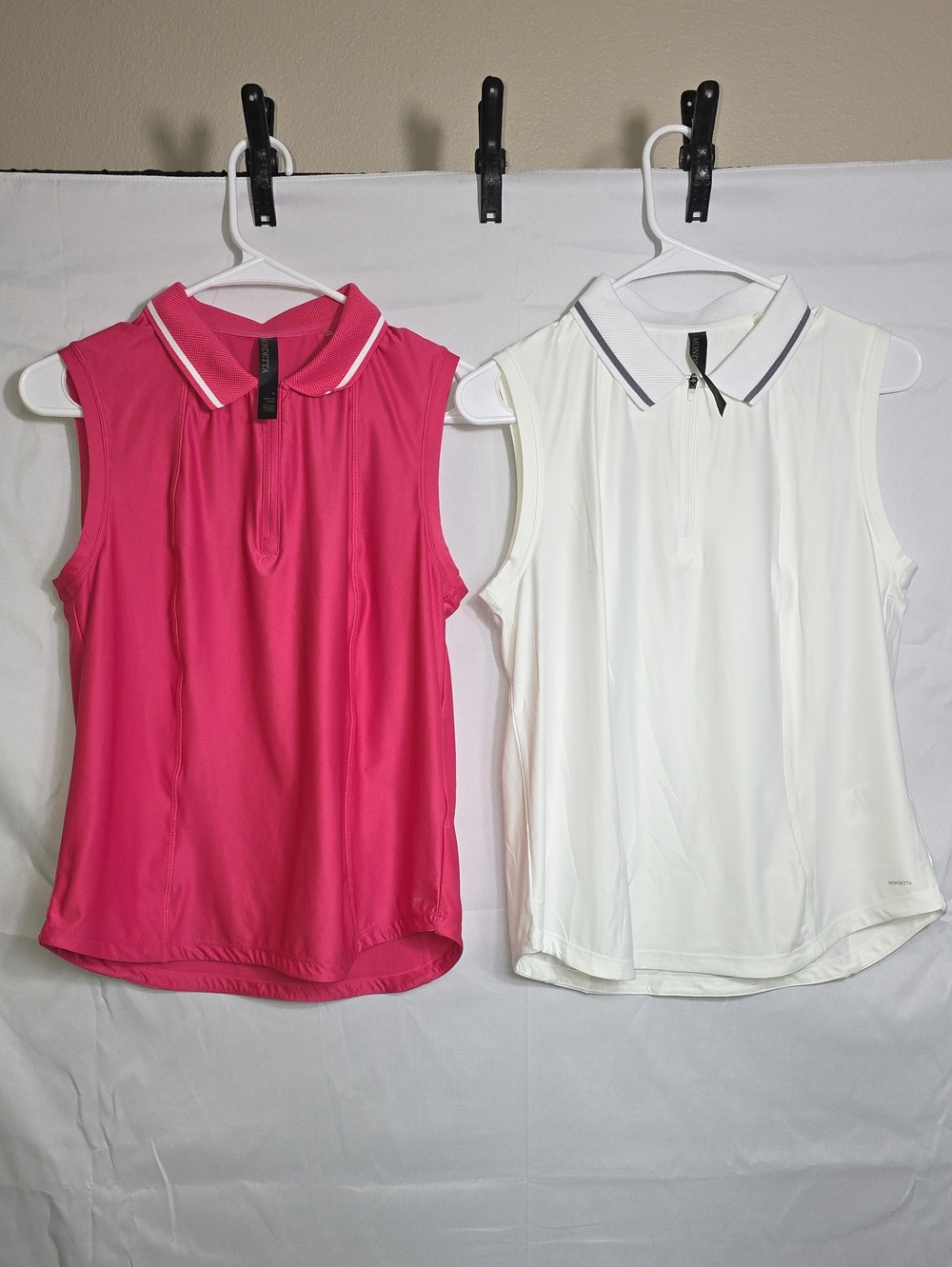 2 Golf Tops Womens Small Mondetta Sleeveless Polo Tank Tops Pink & White (W721)